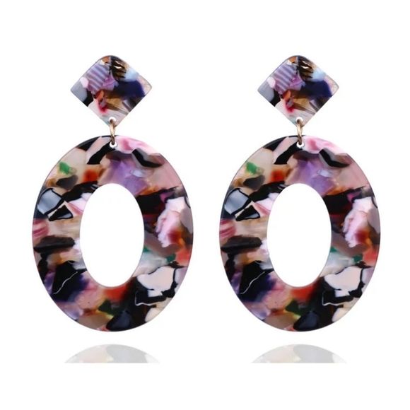 Confetti Patterned Acrylic Oval Drop Earrings 🎊 - Picture 5 of 5